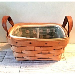 Longaberger Basket Leather Handles Signed 1999 Cloth and Divided Plastic Liners